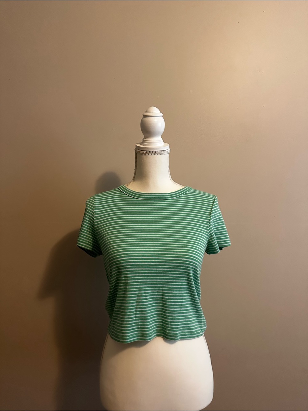 American Eagle Outfitters Green & White Striped Crop Tee
